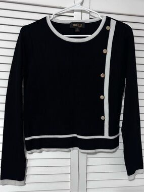 Truth by REPUBLIC Black Sweater with White Trim and Gold Buttons